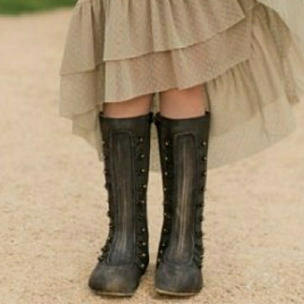 Girls Joyfolie Emelyn Black  Distressed Boots SZ 5